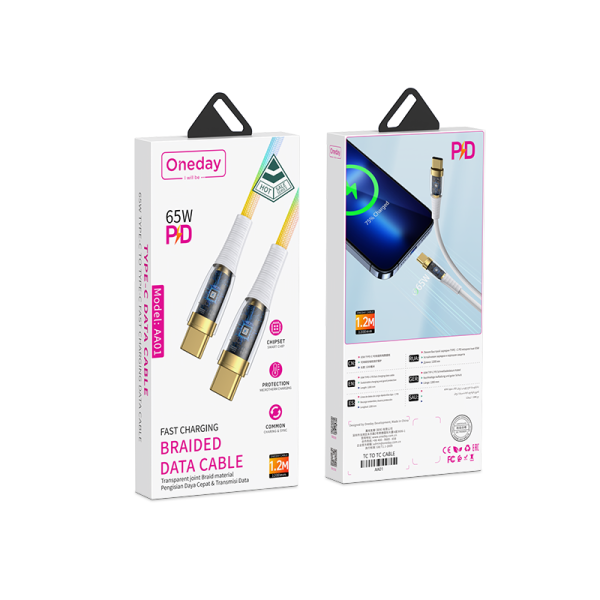 AA01 65W T-ypec to T-ypec 120cm fast charging data cable - 图片 5