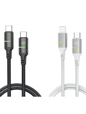 AA02 60W T-ypec to T-ypec intelligent 100cm LED fast charging data cable