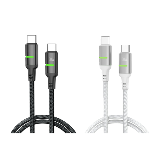 AA02 60W T-ypec to T-ypec intelligent 100cm LED fast charging data cable