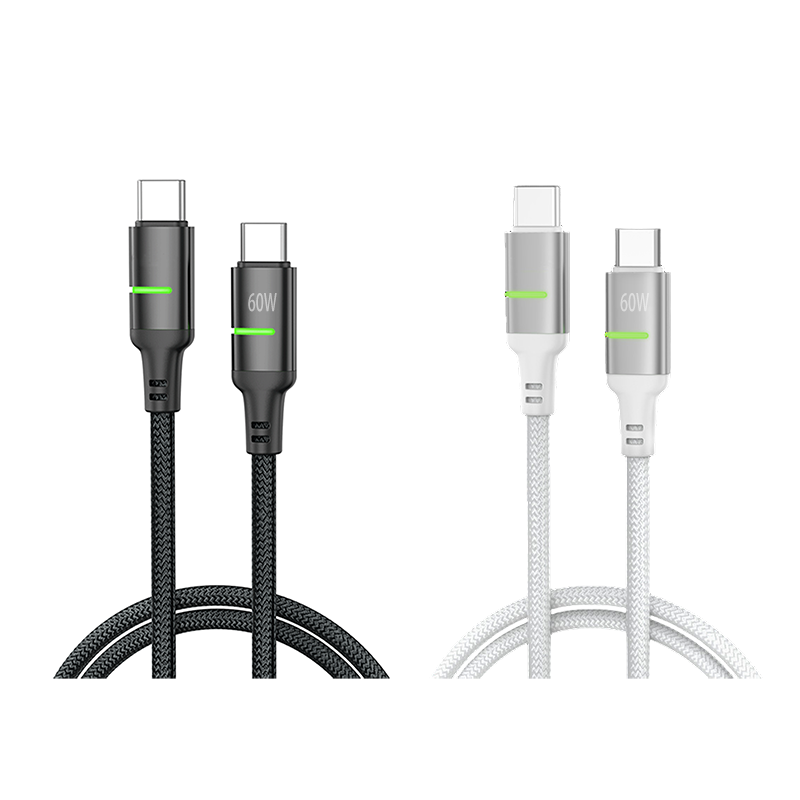 AA02 60W T-ypec to T-ypec intelligent 100cm LED fast charging data cable