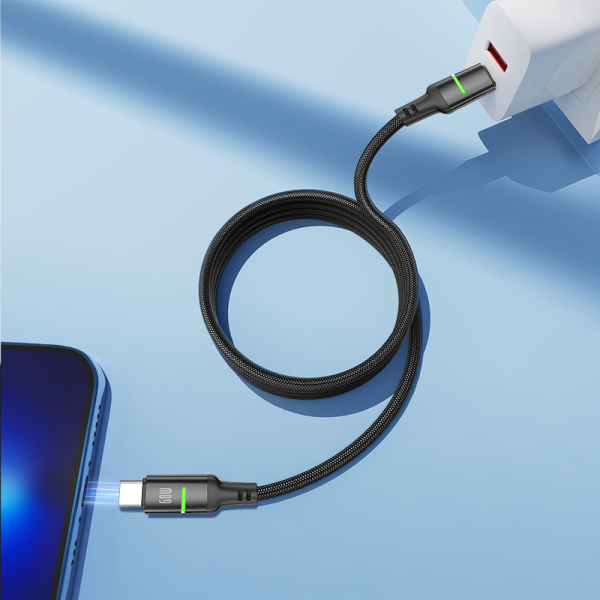AA02 60W T-ypec to T-ypec intelligent 100cm LED fast charging data cable - 图片 3