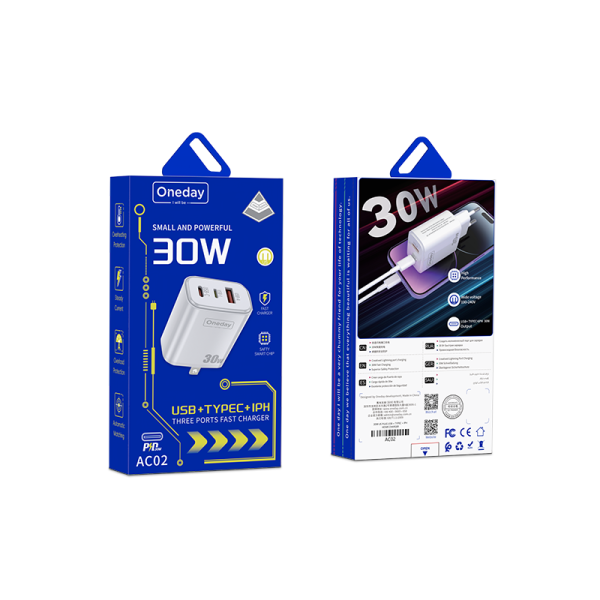 AC02 30W USB + T-ypec +  LIGHTN ING three port Charger US PLUG - 图片 5