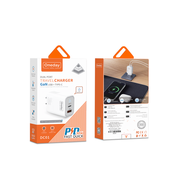 DC01 30W USB + TYPEC dual port GaN Charger US PLUG - 图片 5