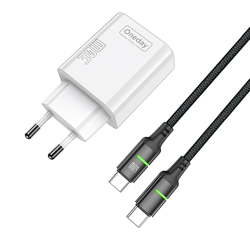 DC01 With Typec to Typec cable 30W USB + TYPEC dual port GaN Charger