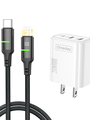 DC01 With T-ypec to IPH cable 30W USB + T-ypec dual port GaN Charger