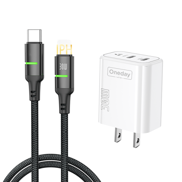 DC01 With T-ypec to IPH cable 30W USB + T-ypec dual port GaN Charger