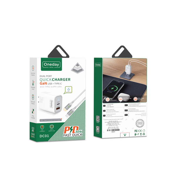 DC01 With T-ypec to IPH cable 30W USB + T-ypec dual port GaN Charger - 图片 5