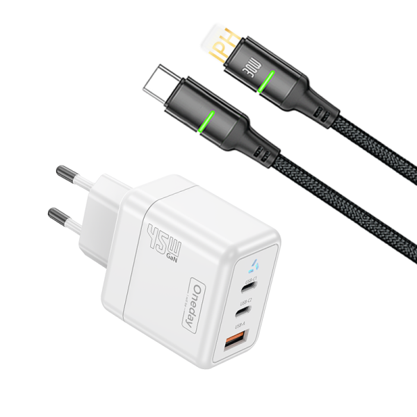DC02 With T-ypec to IPH cable  45W USB + T-ypec + T-ypec three port GaN Charger