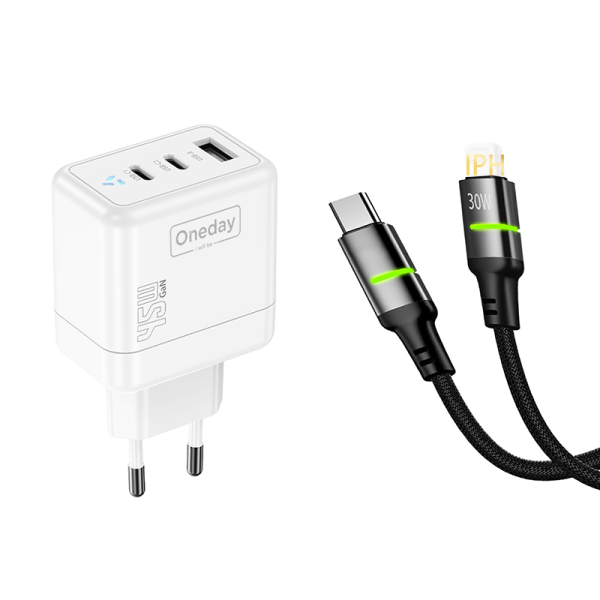 DC02 With T-ypec to IPH cable  45W USB + T-ypec + T-ypec three port GaN Charger - 图片 2
