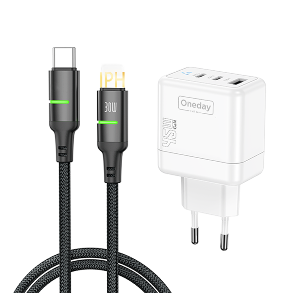 DC02 With T-ypec to IPH cable  45W USB + T-ypec + T-ypec three port GaN Charger - 图片 3