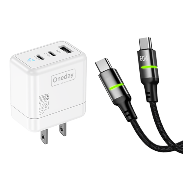 DC02 With T-ypec to T-ypec cable  45W USB + T-ypec + T-ypec three port GaN Charger US PLUG - 图片 2