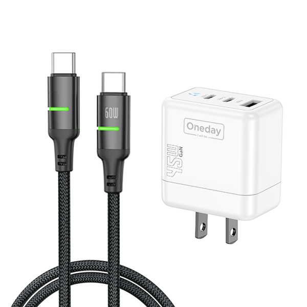 DC02 With T-ypec to T-ypec cable  45W USB + T-ypec + T-ypec three port GaN Charger US PLUG - 图片 3