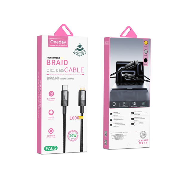 EA05 30W T-ypec to IPH 100cm braid fast charging data cable - 图片 5