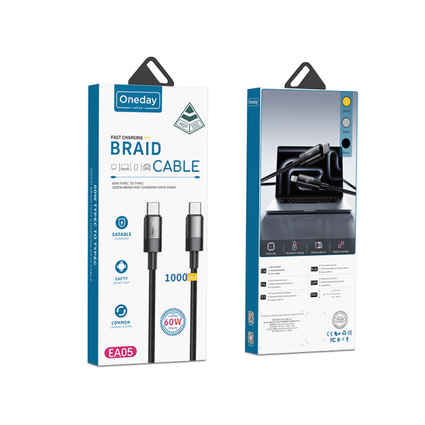 EA05 60W T-ypec to T-ypec 100cm braid fast charging data cable - 图片 5