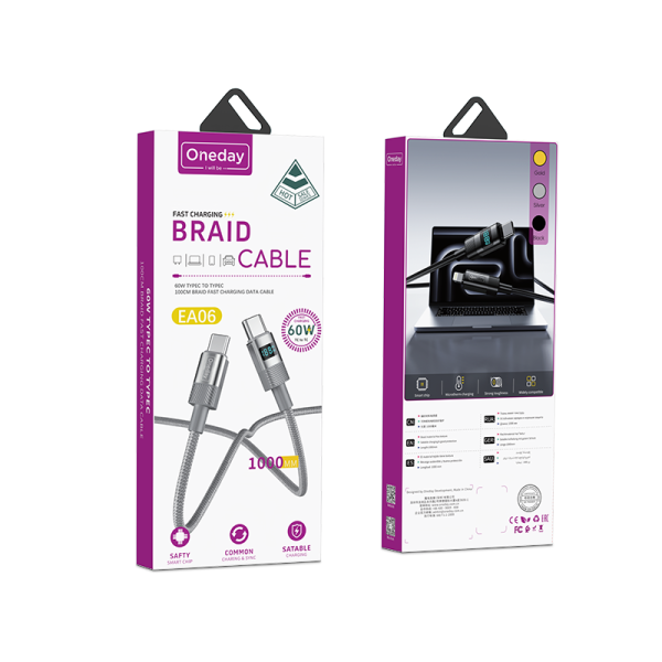 EA06 60W T-ypec to T-ypec 100cm braid fast charging data cable - 图片 5