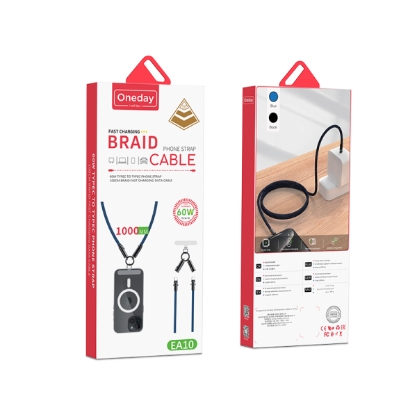 EA10 60W T-ypec to T-ypec Phone strap 100cm braid fast charging data cable - 图片 5