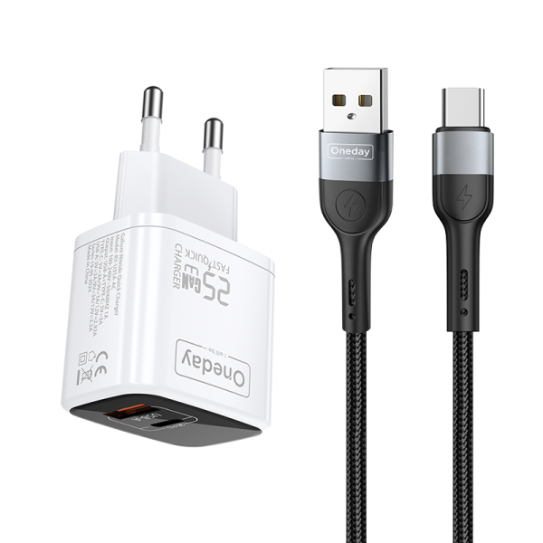 EC01 With USB to T-ypec cable  25W USB + T-ypec dual port GaN Charger EU PLUG - 图片 3
