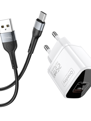 EC01 With USB to T-ypec cable  25W USB + T-ypec dual port GaN Charger EU PLUG