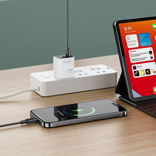 EC01 With USB to T-ypec cable  25W USB + T-ypec dual port GaN Charger EU PLUG - 图片 4