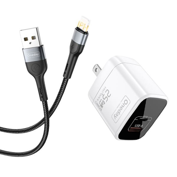 EC01 With USB to IPH cable 25W USB + T-ypec dual port GaN Charger US PLUG