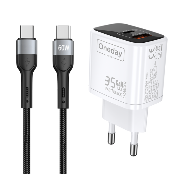 EC02 With T-ypec to T-ypec cable  35W USB + T-ypec dual port GaN Charger EU PLUG - 图片 2