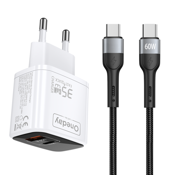 EC02 With T-ypec to T-ypec cable  35W USB + T-ypec dual port GaN Charger EU PLUG