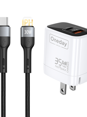 EC02 With Typec to IPH cable 35W USB + TYPEC  dual port GaN Charger US PLUG