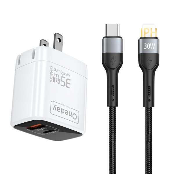 EC02 With Typec to IPH cable 35W USB + TYPEC  dual port GaN Charger US PLUG - 图片 2