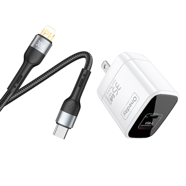 EC02 With Typec to IPH cable 35W USB + TYPEC  dual port GaN Charger US PLUG - 图片 3