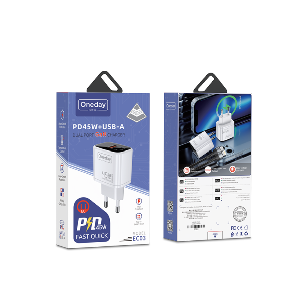 EC03 45W USB + T-ypec dual port GaN Charger EU PLUG - 图片 5