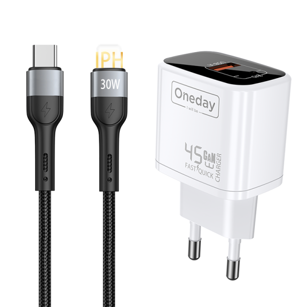 EC03 With T-ypec to IPH cable 45W USB + T-ypec dual port GaN Charger EU PLUG - 图片 2