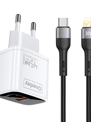 EC03 With T-ypec to IPH cable 45W USB + T-ypec dual port GaN Charger EU PLUG