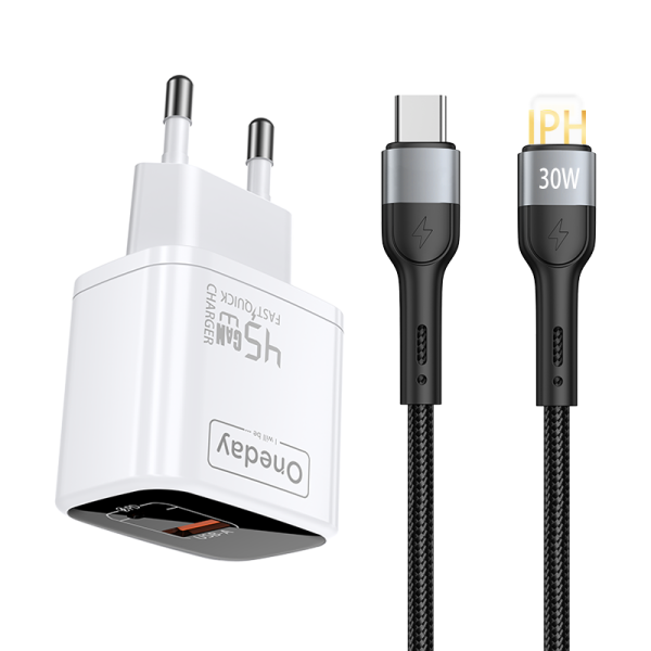 EC03 With T-ypec to IPH cable 45W USB + T-ypec dual port GaN Charger EU PLUG