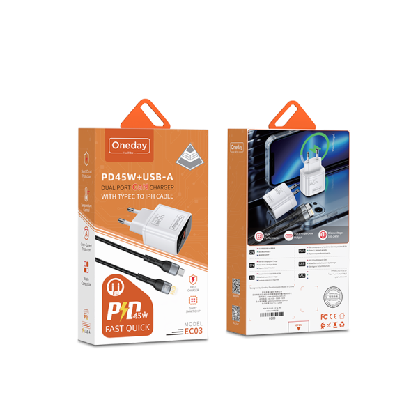 EC03 With T-ypec to IPH cable 45W USB + T-ypec dual port GaN Charger EU PLUG - 图片 5