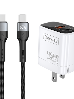 EC03 With T-ypec to T-ypec cable  45W USB + T-ypec dual port GaN Charger US PLUG