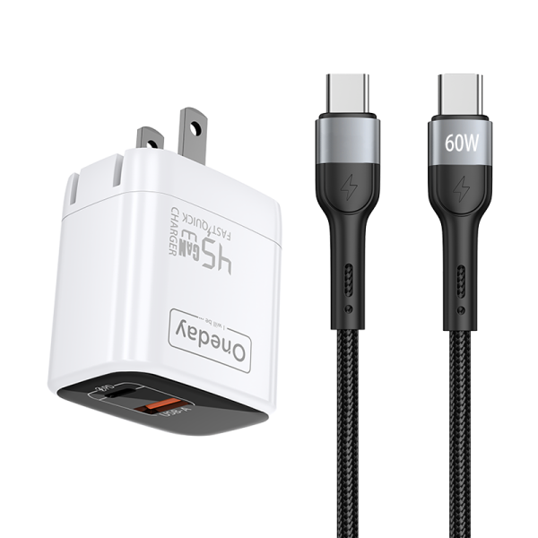 EC03 With T-ypec to T-ypec cable  45W USB + T-ypec dual port GaN Charger US PLUG - 图片 2