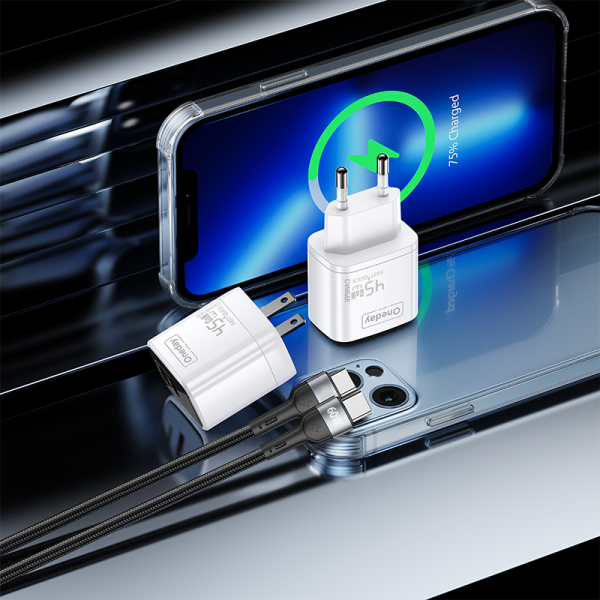 EC03 With T-ypec to T-ypec cable  45W USB + T-ypec dual port GaN Charger US PLUG - 图片 4