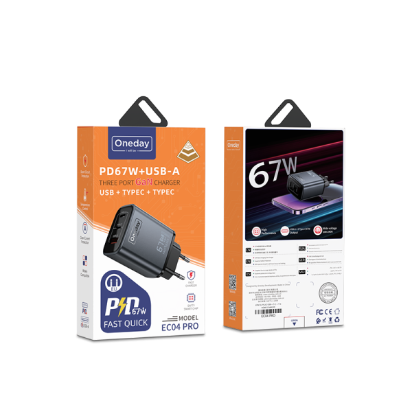 EC04 PRO 67W USB + TYPEC + TYPEC three port GaN Charger EU PLUG - 图片 5