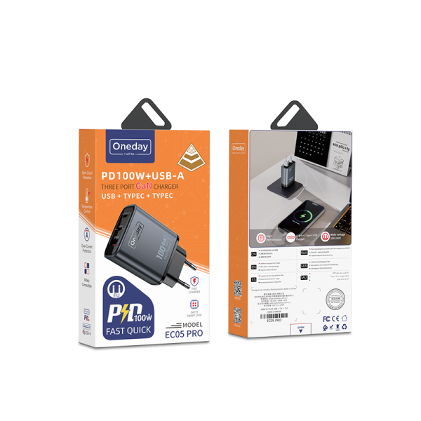 EC05 PRO 100W USB + T-ypec + T-ypec  three port GaN Charger EU PLUG - 图片 5