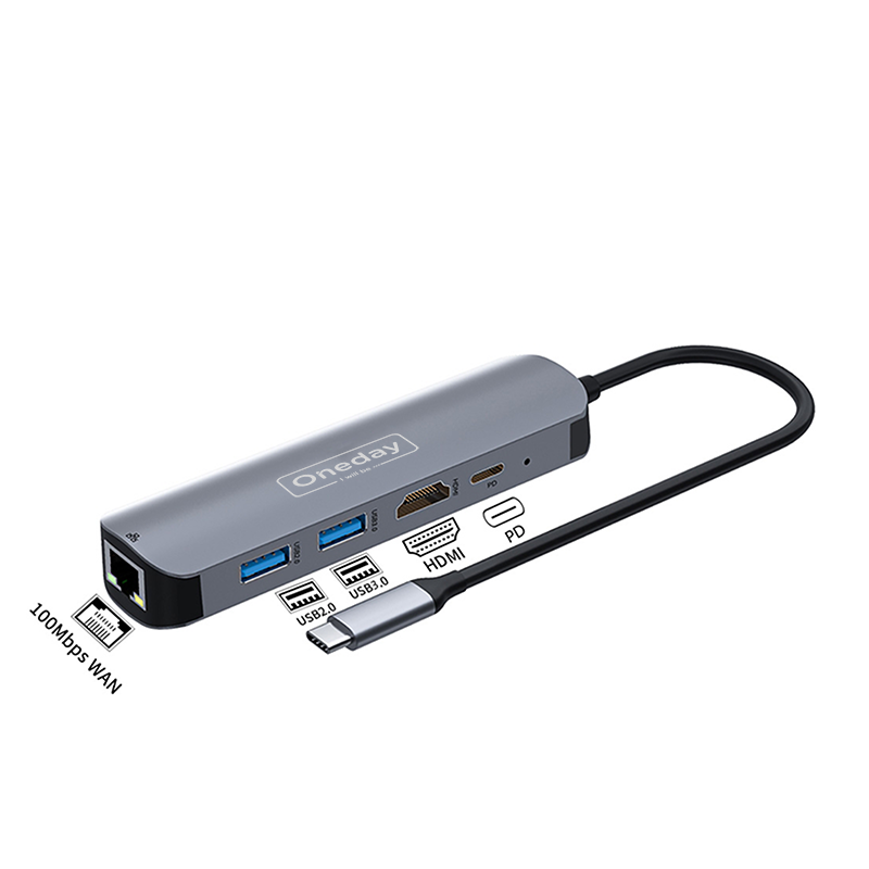 EDA04 T-ypec to USB2.0 + USB2.0 + HDMI + PD + WAN Aluminum HUB