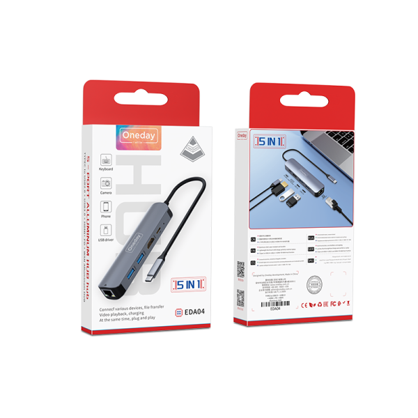 EDA04 T-ypec to USB2.0 + USB2.0 + HDMI + PD + WAN Aluminum HUB - 图片 5