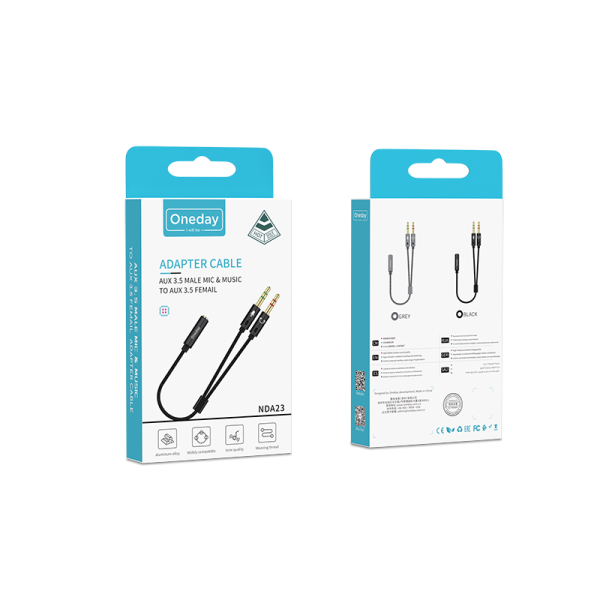 NDA23 AUX 3.5 male mic & music to AUX 3.5 femail  adapter cable - 图片 5