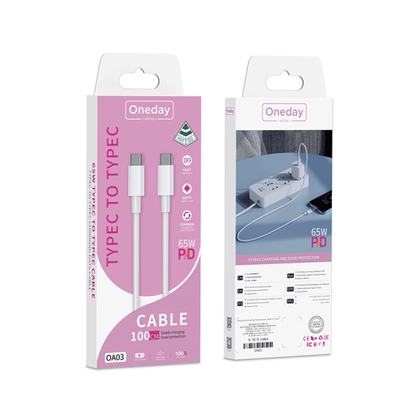 OA03 65W T-ypec to T-ypec 100cm pvc fast charging data cable - 图片 5
