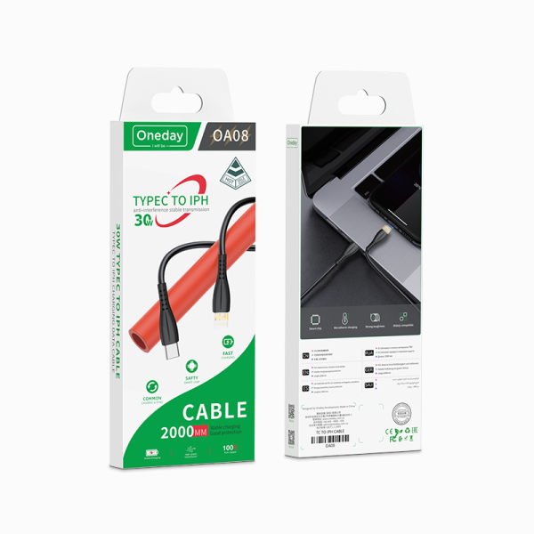 OA08 30W T-ypec to IPH 200cm  pvc fast charging data cable - 图片 5