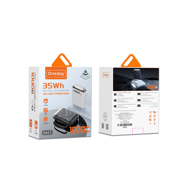 OB03 10000MAH T-ypec +IPH +MICRO cable Fast charging power bank - 图片 5