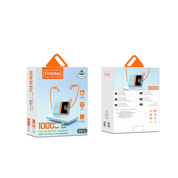 OB16 Yoty 10000mah 22.5W fast charging T-ypec + IPH cable  Mini power bank - 图片 5