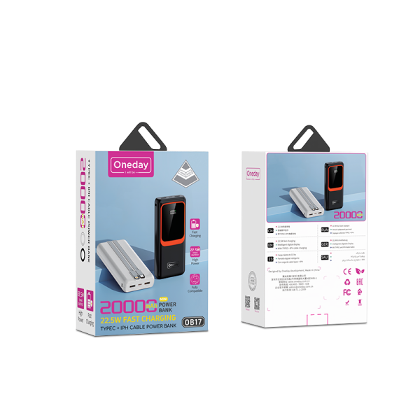 OB17 20000mah 22.5W fast charging T-ypec + IPH cable power bank - 图片 5
