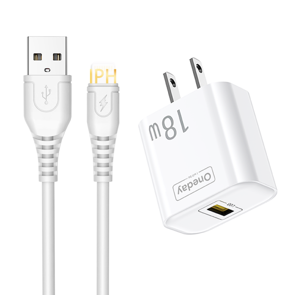 OC02 With USB to IPH cable  18W USB  single port Charger US PLUG