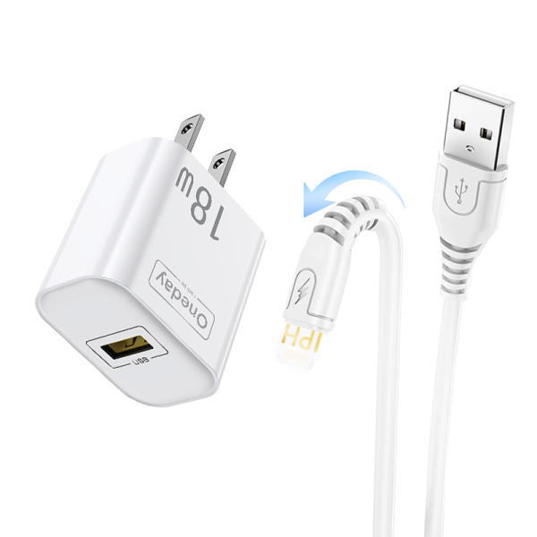 OC02 With USB to IPH cable  18W USB  single port Charger US PLUG - 图片 3
