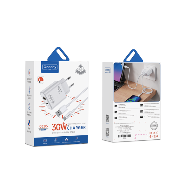 OC05 With USB to T-ypec cable  30W USB + T-ypec dual port Charger - 图片 5